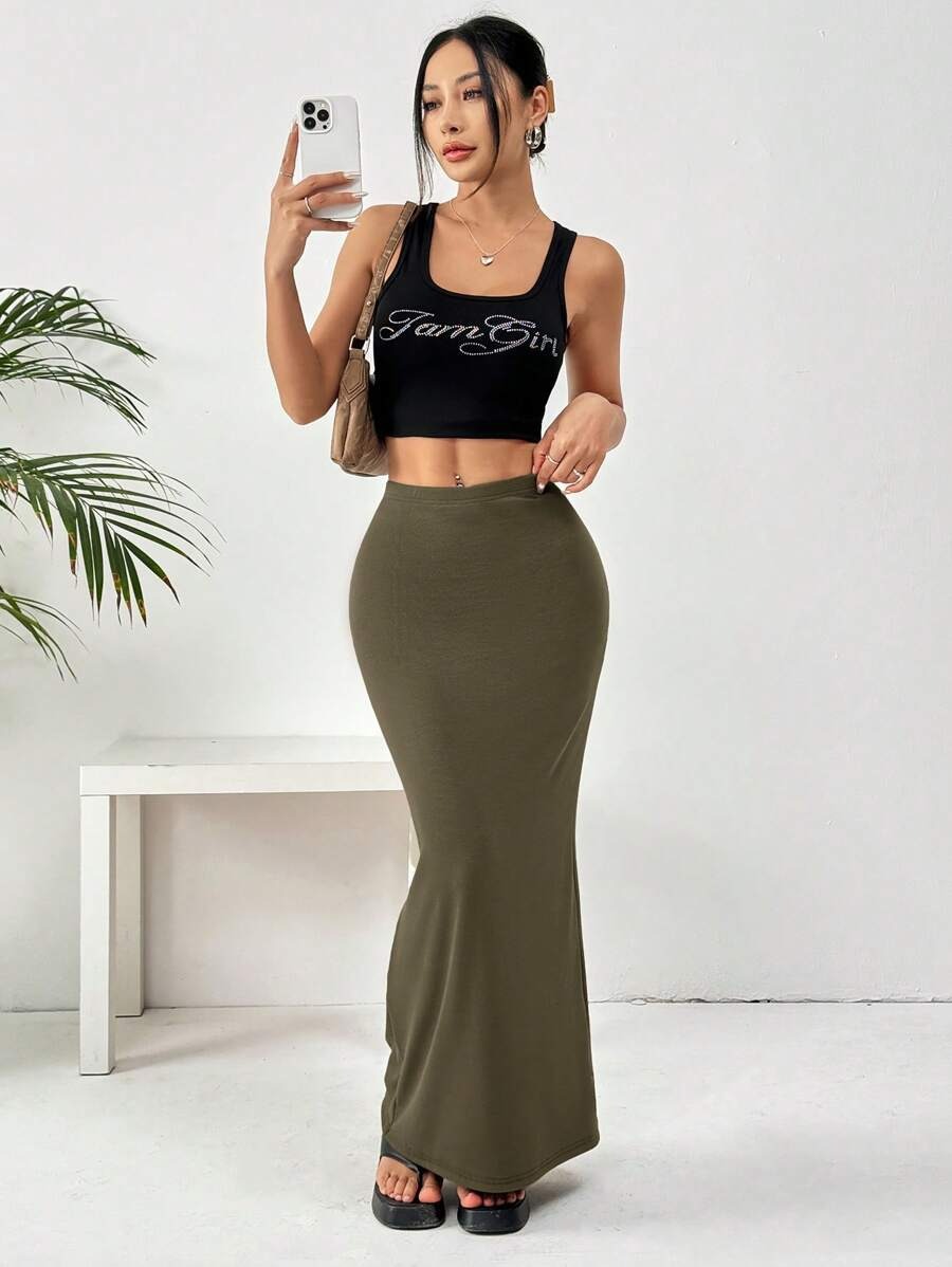 Women's High-Waisted Solid-Color Tight Casual Skirt