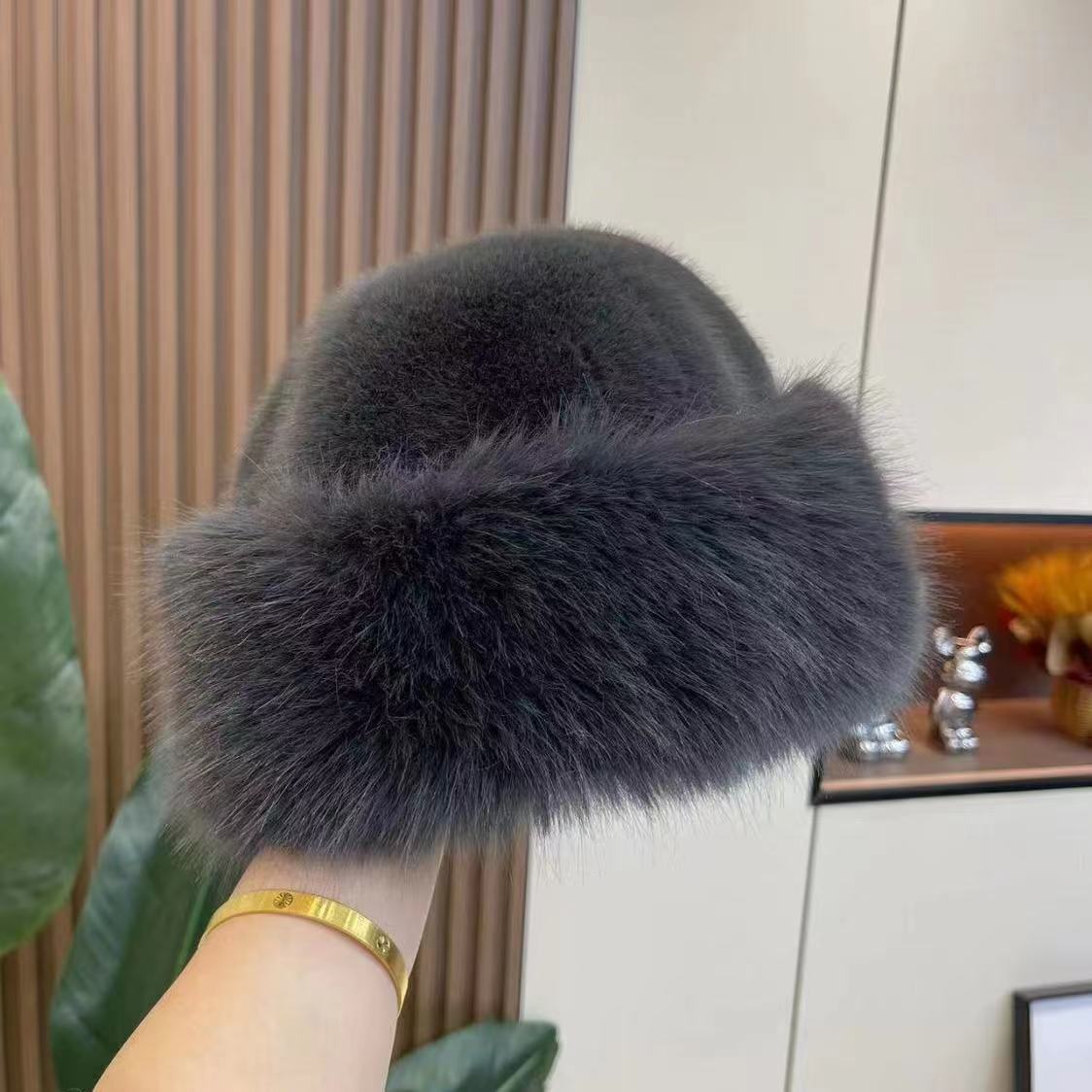 Fur Fashion Bucket Hat Mink-like Women