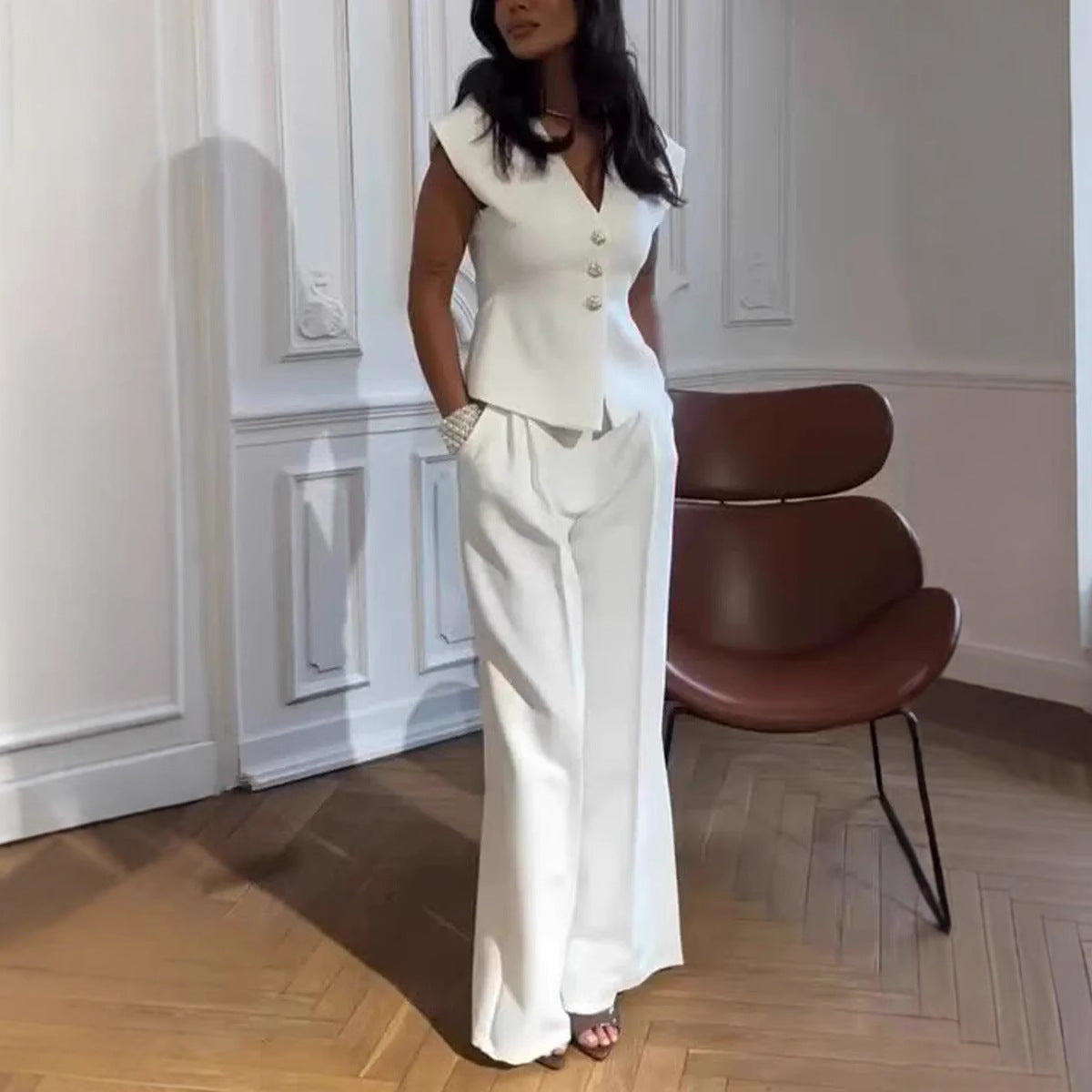 Womens Casual Two-Piece Set With V-Neck And Hooded Sleeves