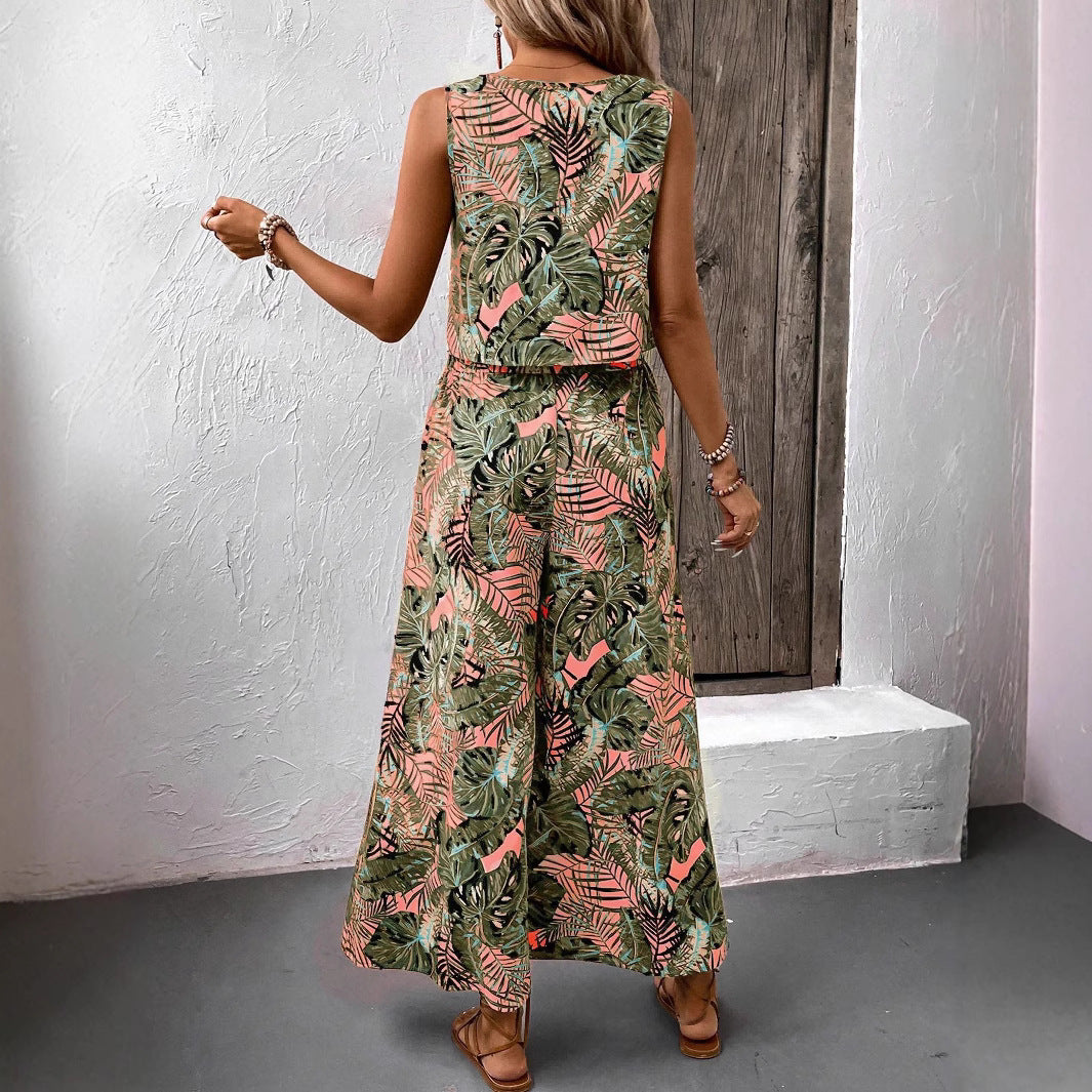 New Summer Strap-Style Printed 2-Piece Set