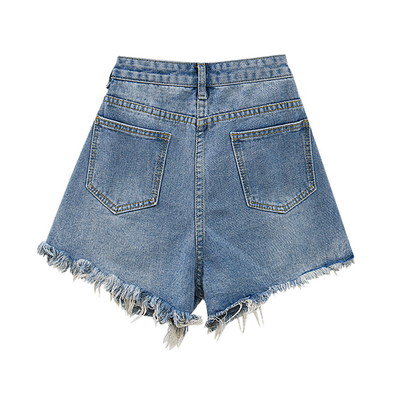 Denimshorts til damer med rippede kanter og sommerdesign