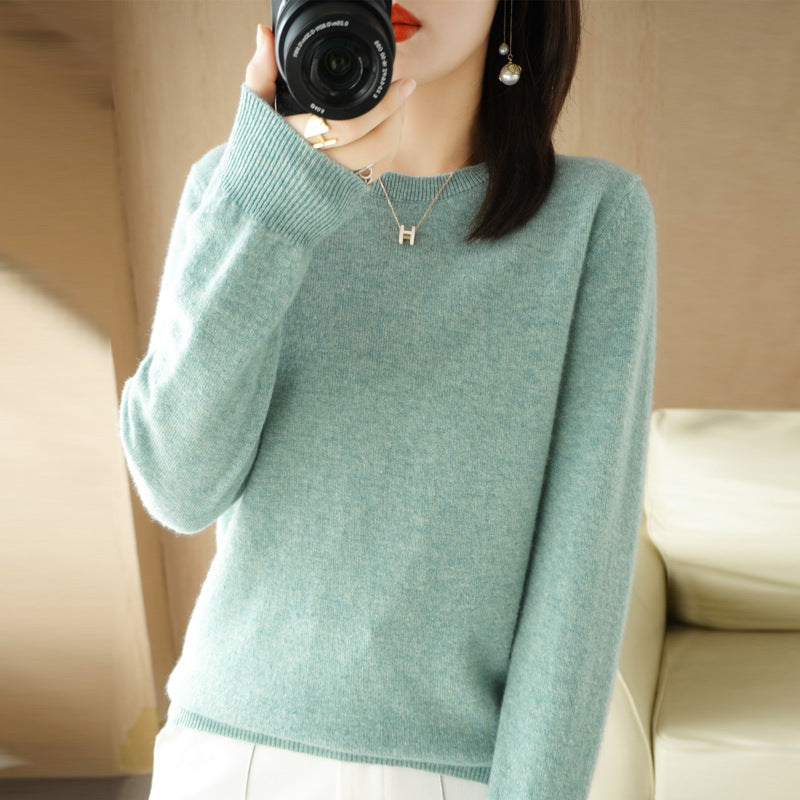 Slim Fit Solid Color Round Neck Base Pullover Sweater