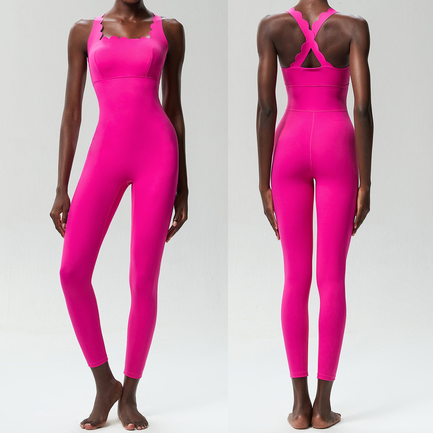 Tight-fitting Sports Yoga Bodysuit With A Crisscross Lace Design On The Back