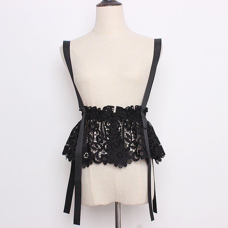 Breathable Printed Lace Wide Mesh Gauze Girdle Women's Suspender-style T-shirt Skirt Dress Belt