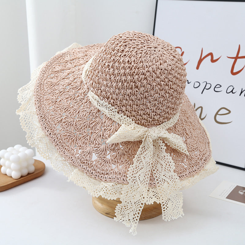 Women's Big Brim Beach Lace Strap Bow Hat