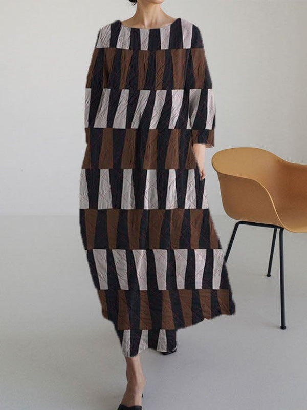 Loose-fitting Geometric Retro Maxi Skirt