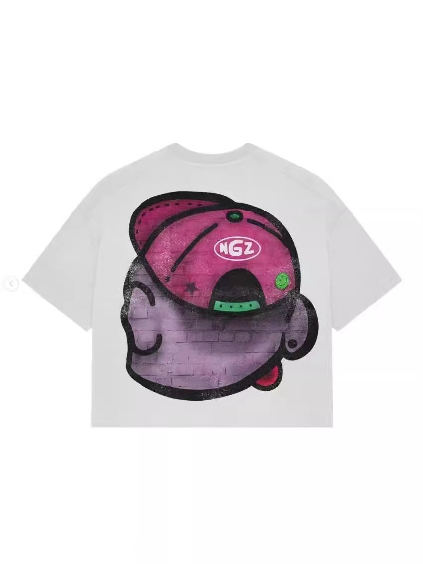 Cartoon Print Hip Hop Harajuku Casual Round Neck T-shirt Gothic Short Sleeve