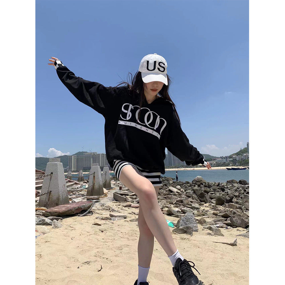 Letter Checker Lapel Pullover Sweatshirt