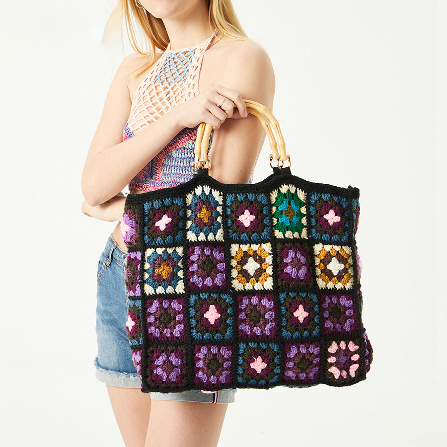 Retro Clashing Grandmother Plaid Woven Bag