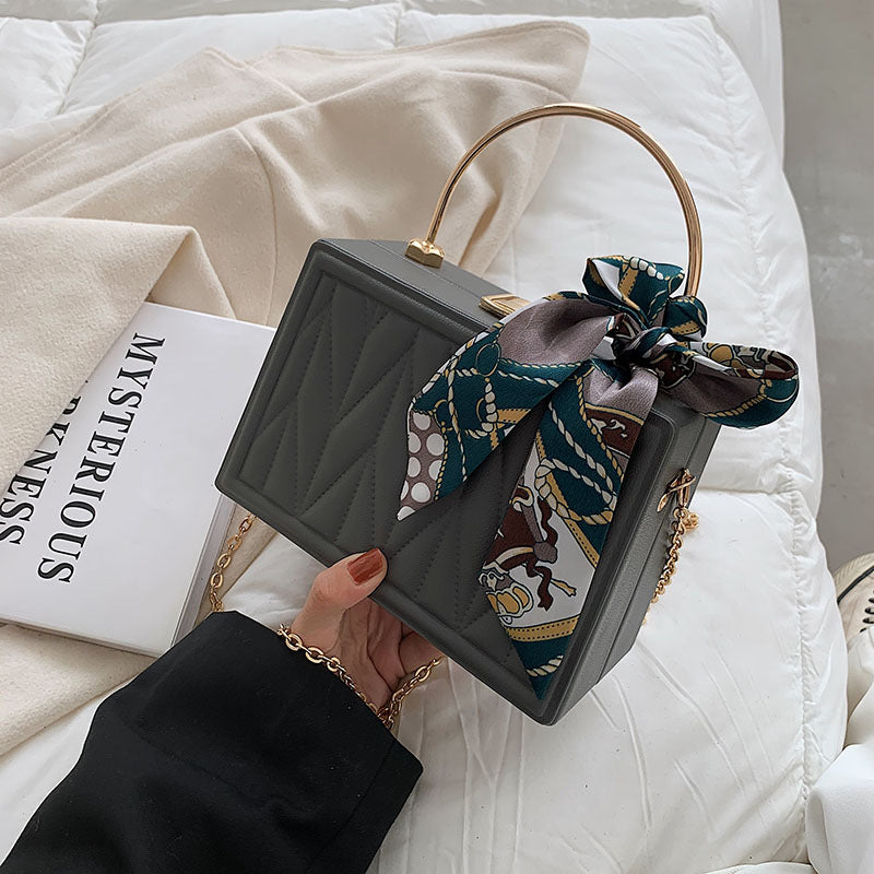 Female Silk Scarf Fold Small Square Texture Foreign Style Chain Portable Box Bag