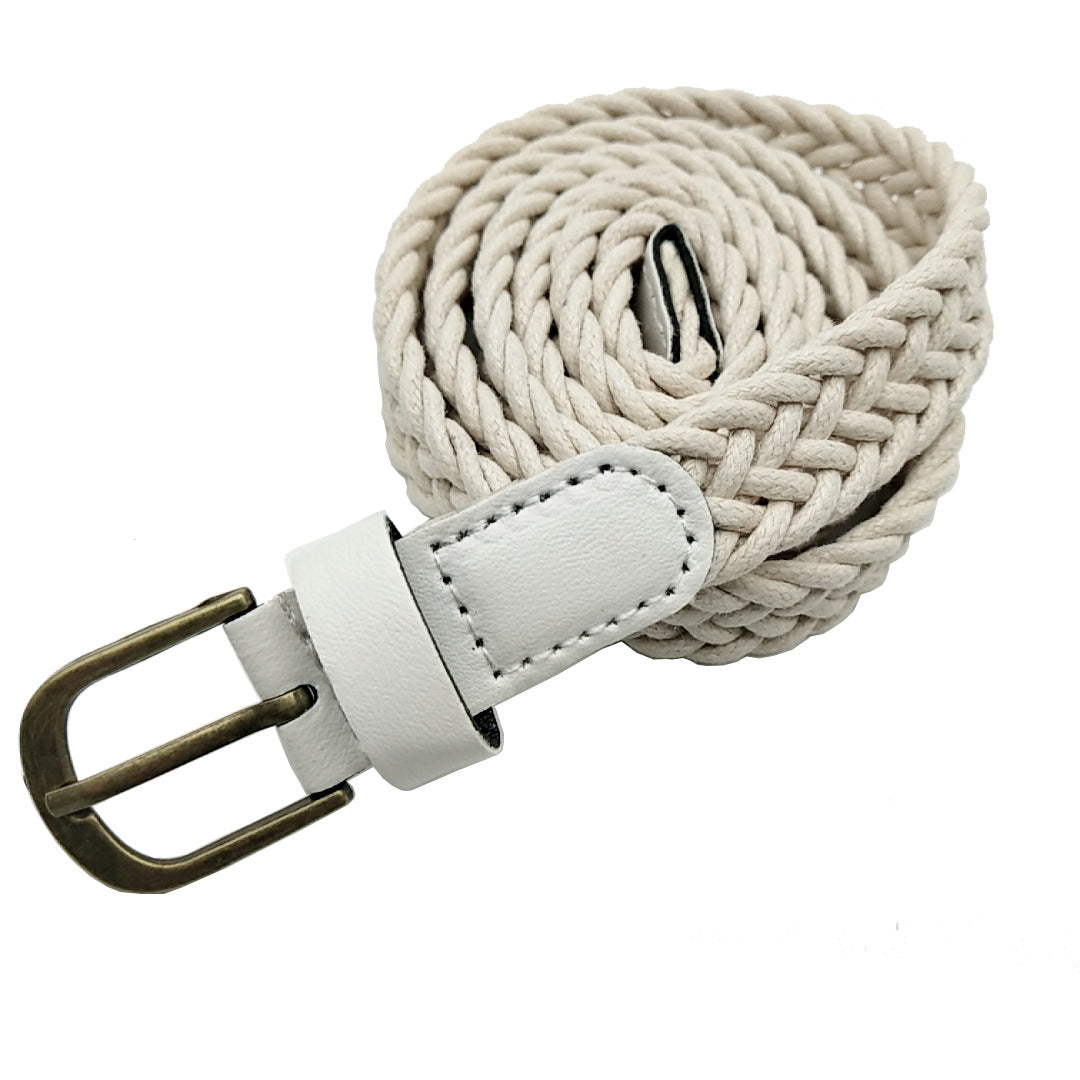 Retro Style Wax Rope Clothing Woven Belt Pu Bronze Alloy Pin Buckle Fashion Machine Woven Women's Belt