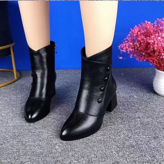 Women's Korean-style Embossed Double-breasted Martin Boots