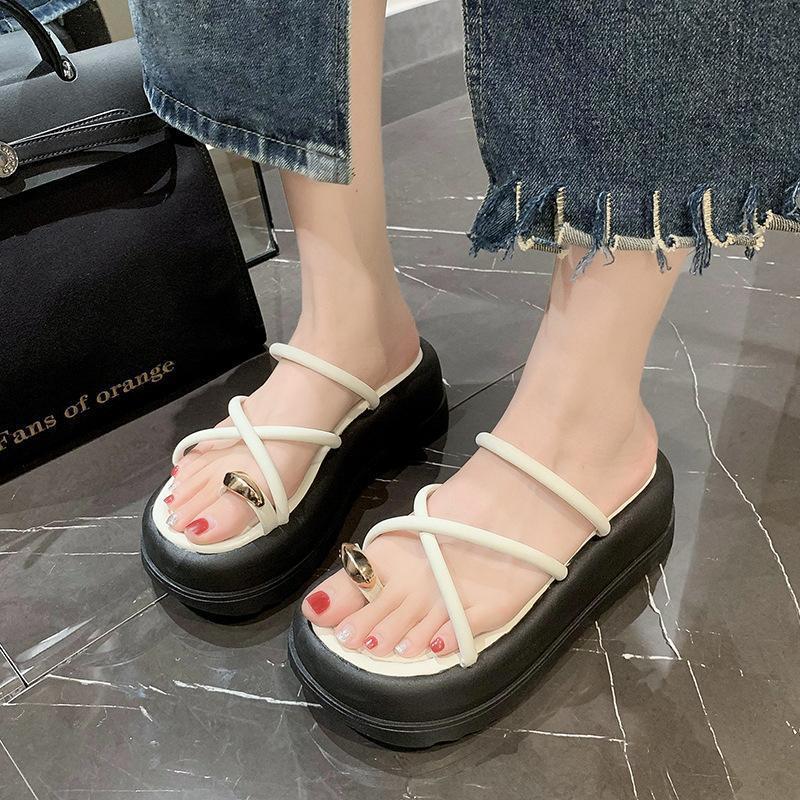 Women's Summer Outdoor Slippers Retro Easy Matching Platform Platform Toe Covering Western Style Sandals