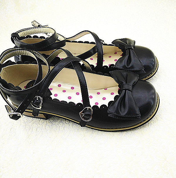 Cross Strap Bow Round Toe Girl Princess Shoes