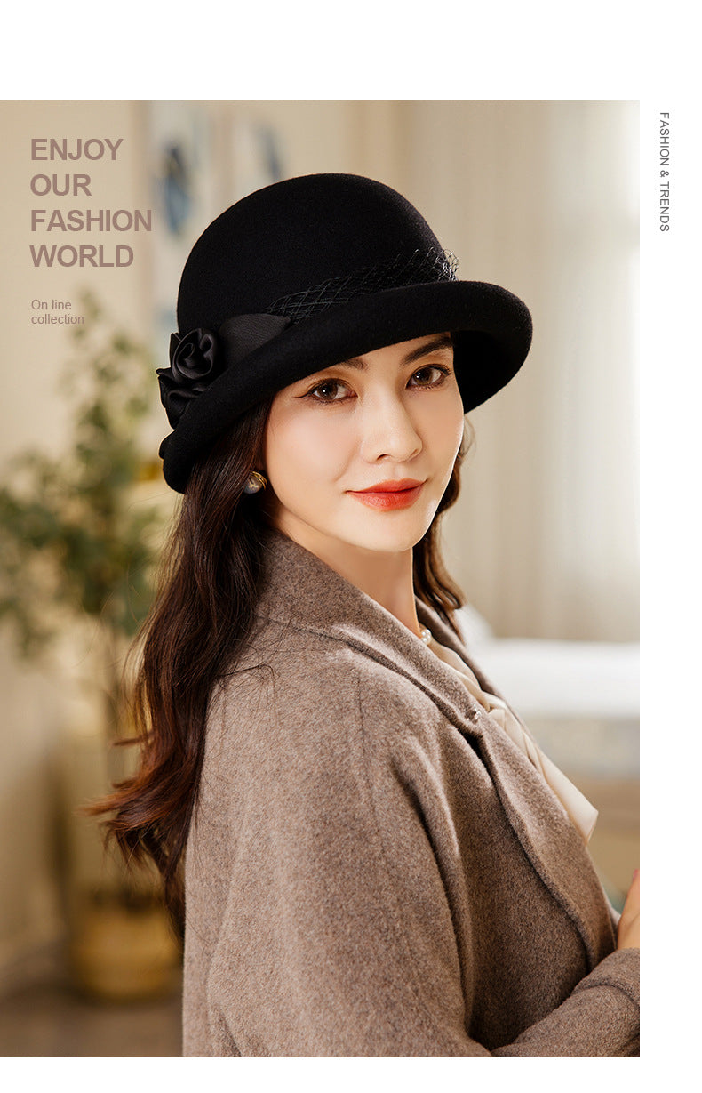 Women's Wool Top Retro Woolen Basin Hat