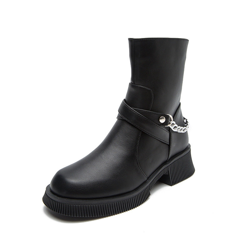 Women's Thick Bottom Cowhide Autumn And Winter Mid-tube British Style Martin Boots