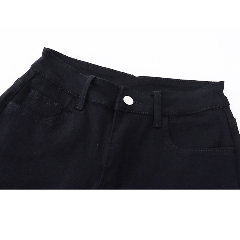 Women's Black Denim Shorts High Waist Slim Fit Strap
