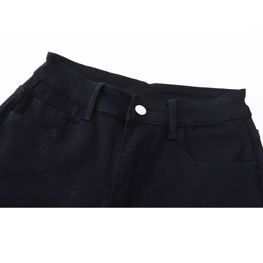 Women's Black Denim Shorts High Waist Slim Fit Strap