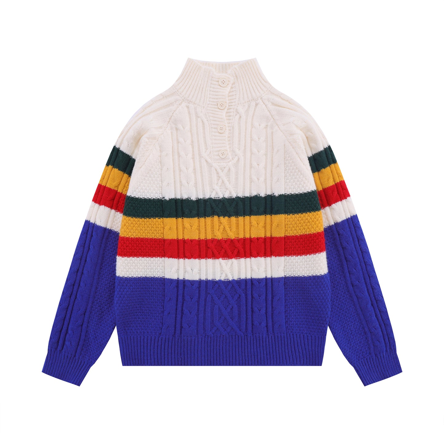 High Street Color Contrast Colorful Stripe Stand Collar Women's Sweater