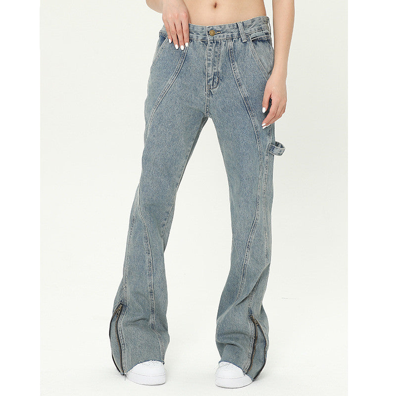 Women's Fashionable And Versatile Zipper Flare Jeans