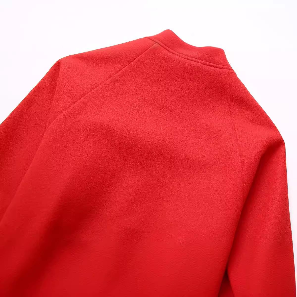 Red Stand-up Collar Fashion Casual Woolen Baseball Uniform Jacket