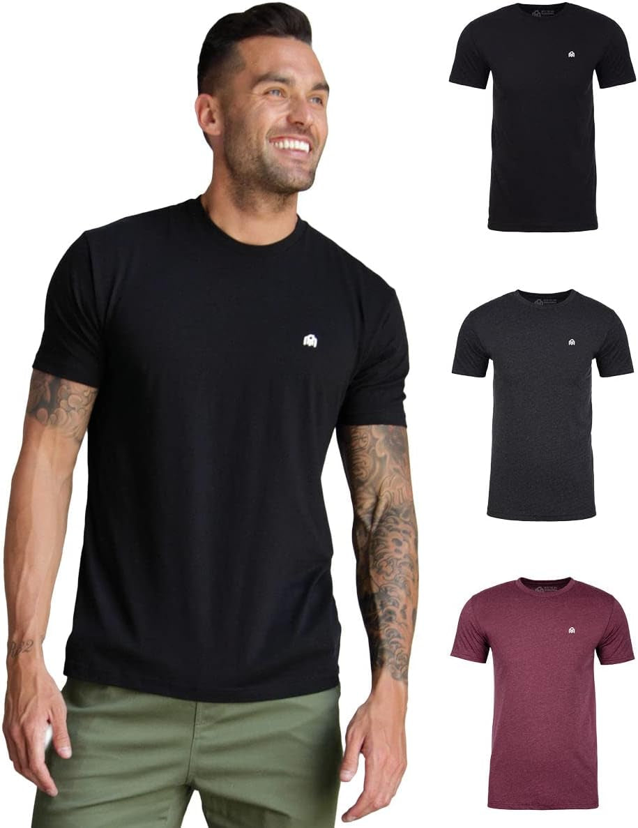 Mens T Shirt with Logo - Short Sleeve Crew Neck Soft Fitted Tees S - 4XL Fresh Classic Basic Tshirts
