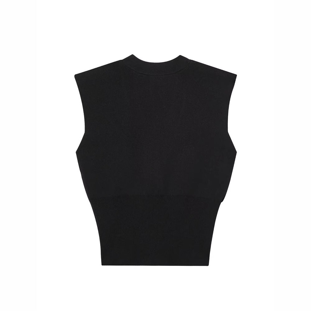 V-neck Knitted Vest Top With One Button