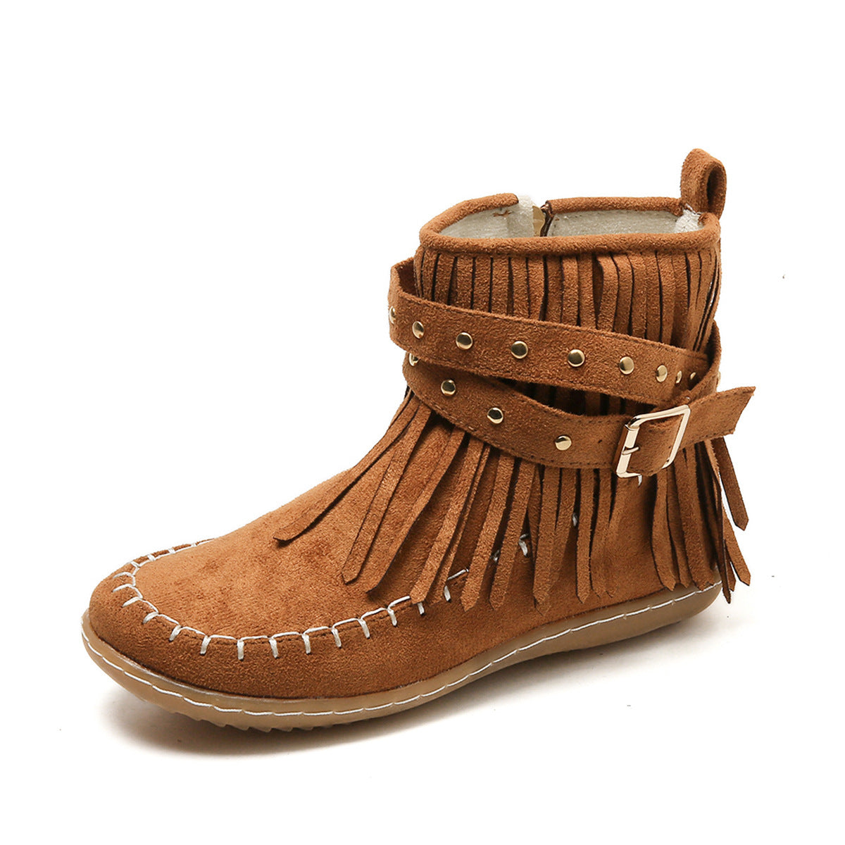 Rivet Flat Tassel Autumn And Winter Short Round Toe Suede Martin Boots