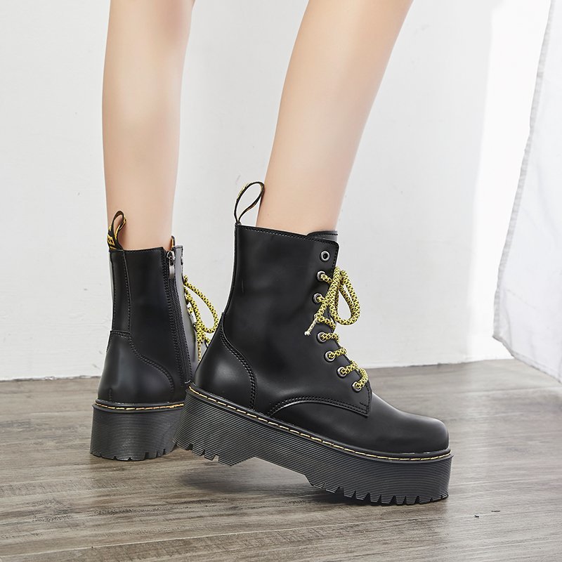 Women's Thick-heel Non-slip Single Boots With Round Toe Front Tie