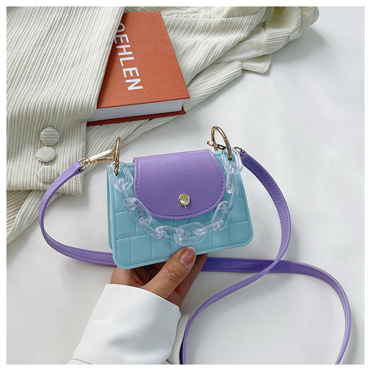 Macaron Contrast Color Jelly Bag Shoulder Messenger Bag Fashionable Mini Square Bag