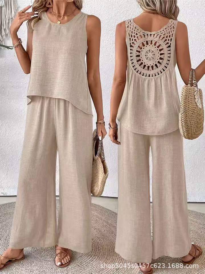 Casual Chic Elegant Floral Set With Hollow-Out Back