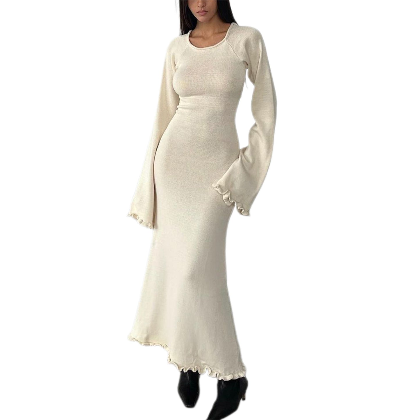 New Solid Color Stringy Selvedge Backless Knitted Long Dress For Women