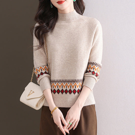 New Loose Slimming Inner Fashion Jacquard Knitted Bottoming Shirt Top