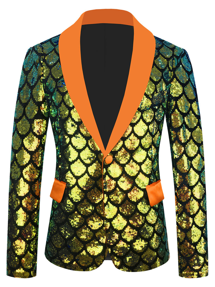 Men's Velvet Colorful Turning Piece Scale Sequined Costume