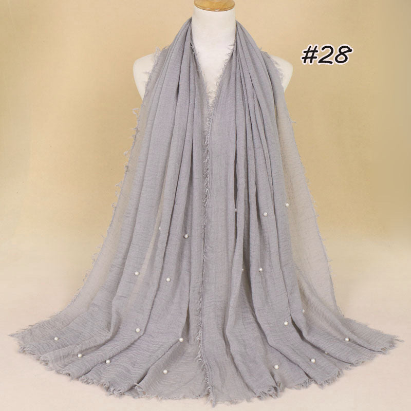 Women's Cotton And Linen Crumpled Monochrome Scarf