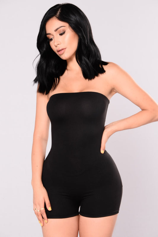 Solid Color Slim-fit Strapless Jumpsuit