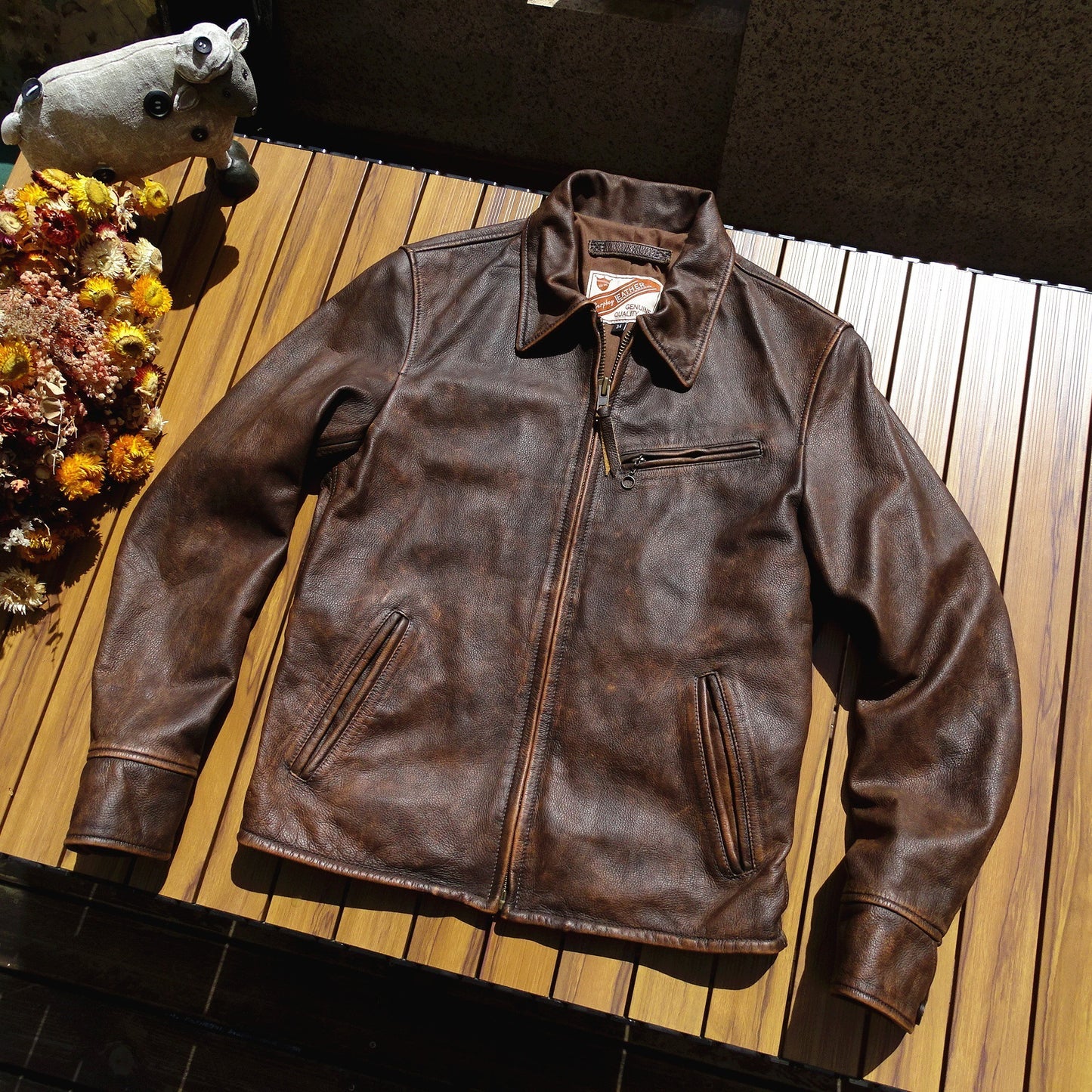Washed Old Soft Glutinous Pendant Fit Leather Coat
