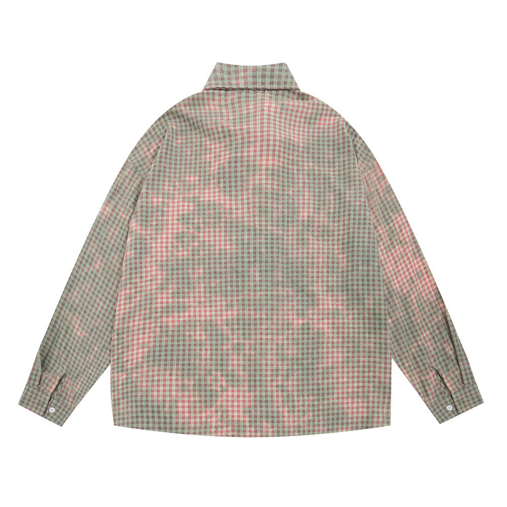 Plaid Tie-dyed Long-sleeved Shirt Men's Street Fashion American Design Sense