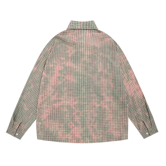 Plaid Tie-dyed Long-sleeved Shirt Men's Street Fashion American Design Sense
