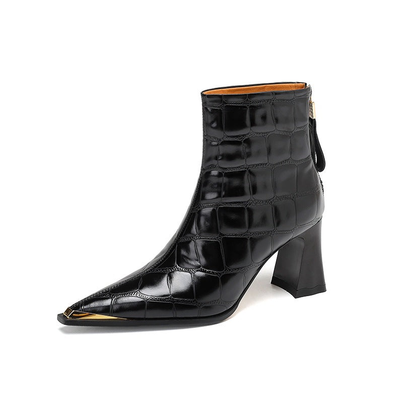 New Autumnwinter Pointed-toe Ankle Boots Featuring  Slender Stiletto Heel And A Back Zipper