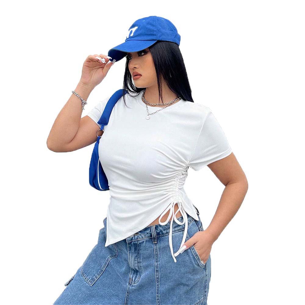 Simple Style Round Neck T-shirt Slim Fit Solid Color Top