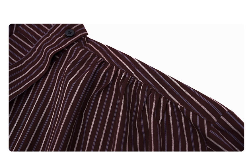 French Style Vintage Vertical Stripes Long Sleeve Tie Shirt