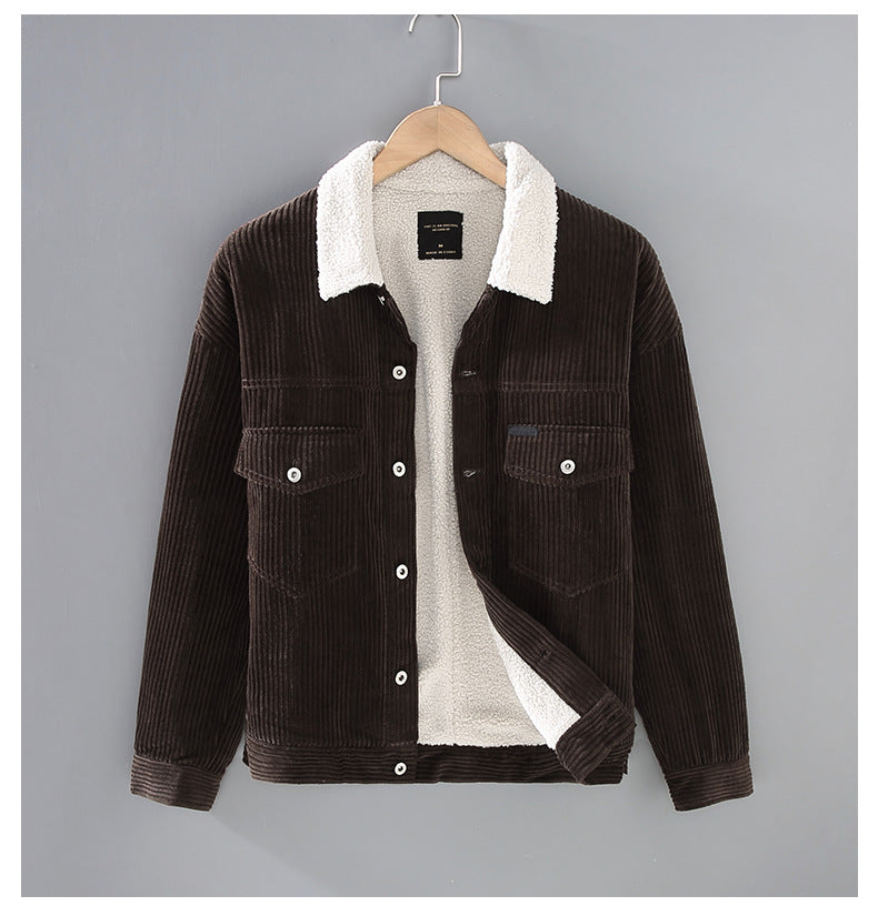 Winter New Japanese Style Corduroy Plus Sheep Chilli Velvet Jacket Casual Men's Coat