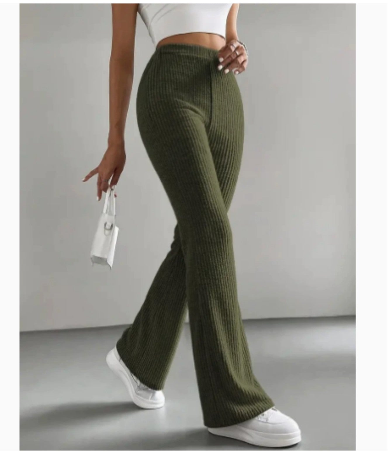 Women's Autumn Solid Color Rib Knit Bootcut Trousers