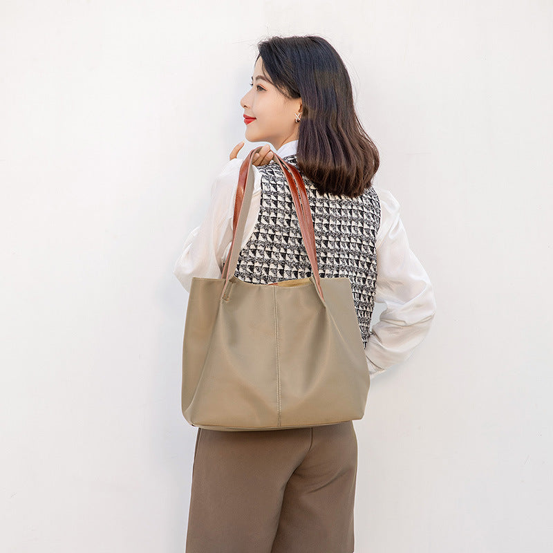 Stor Kapacitet One-shoulder Casual Lærred Tote Taske Dame Skuldertaske Vandtæt Oxford Stof