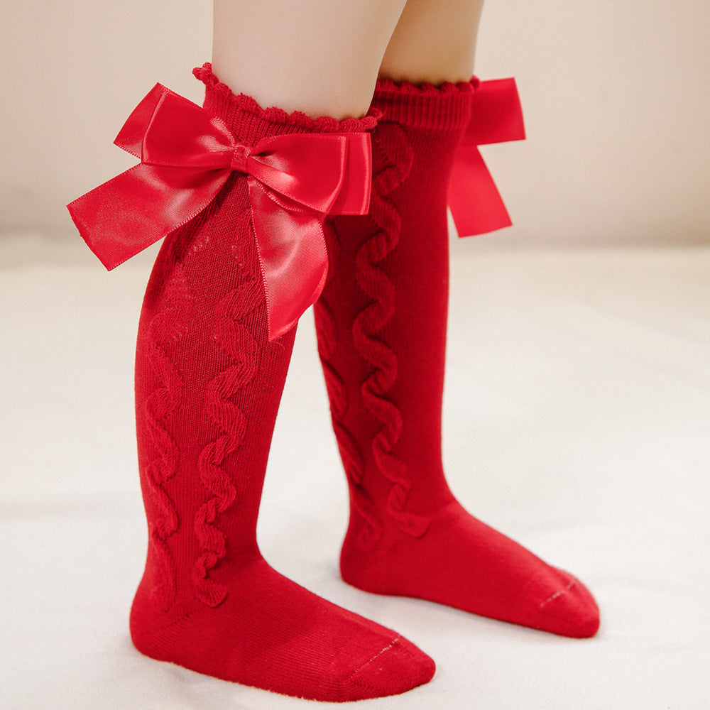 Double Bow Princess Baby Tube Socks 0 To 3 Years Old Lolita Dress Socks