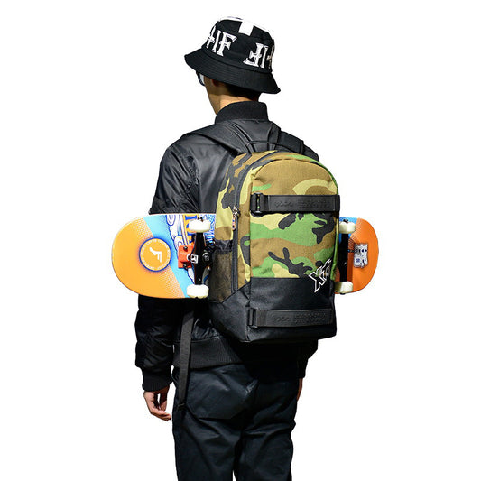Dobbelt-skulder Skateboard Rygsæk med Stor Kapacitet Multifunktionel Double Rocker Land Punching Board