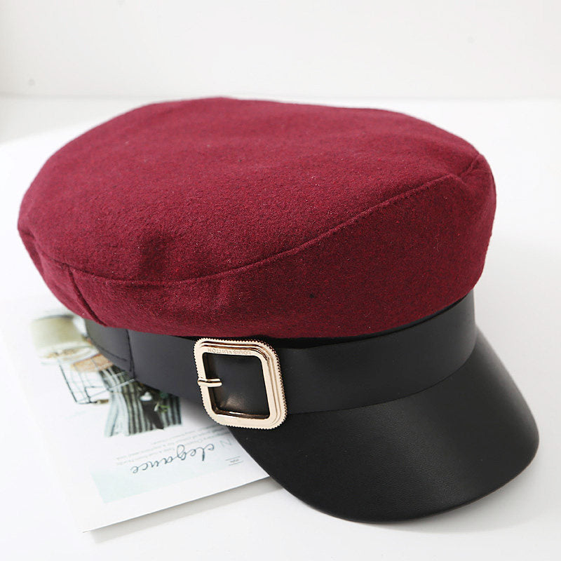 Women's Temperament All-match Woolen Leather Stitching Hat