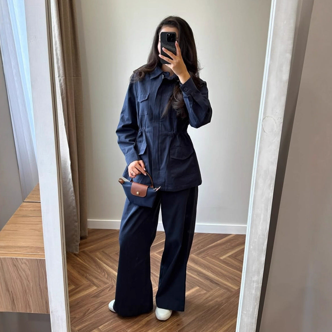 Denim Long-sleeve Button-up Retro Casual Pants Workwear Fashion Set