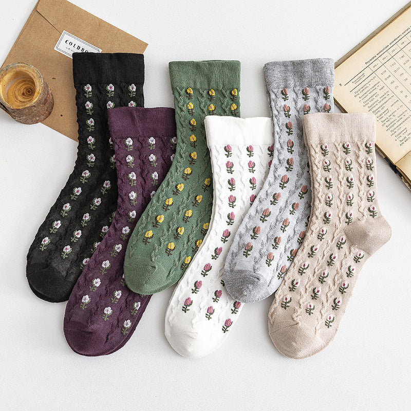 Small Floral Tube Retro Harajuku Women's Socks College Style